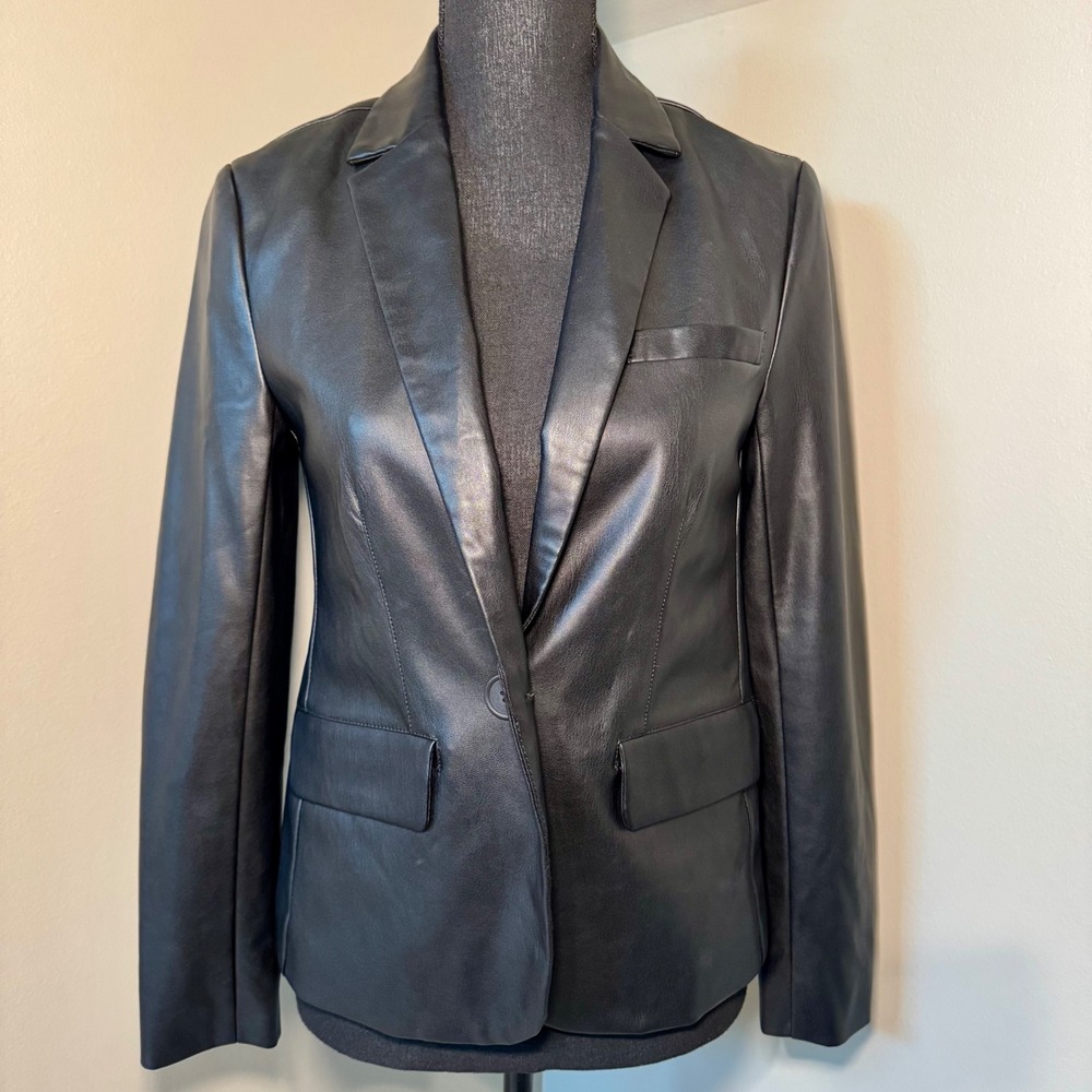 BB Dakota Singled Out Women's Black Faux Vegan Leather Blazer Jacket XS